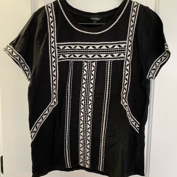 Lucky Brand black embroidered peasant top - Picture 1 of 5